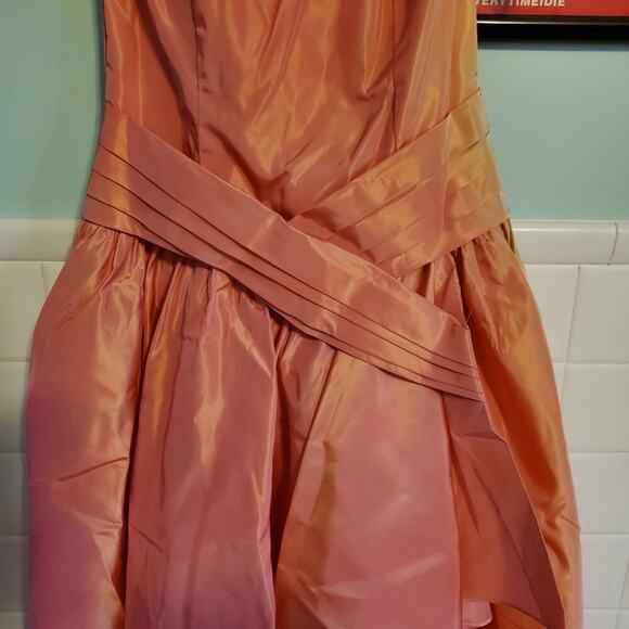 Vintage 80s Peach Ombre Poofy High Low Fit and Flare 3D Floret Prom Dress - Picture 2 of 13